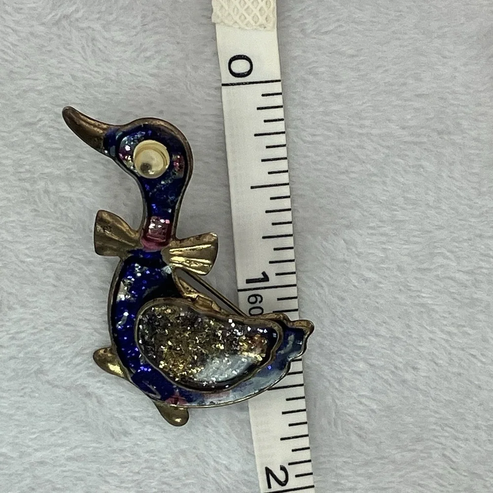 Vtg Silly Mother Goose Brooch Pin Gold Tone Multicolor Cottagecore Whimsy Kitsch